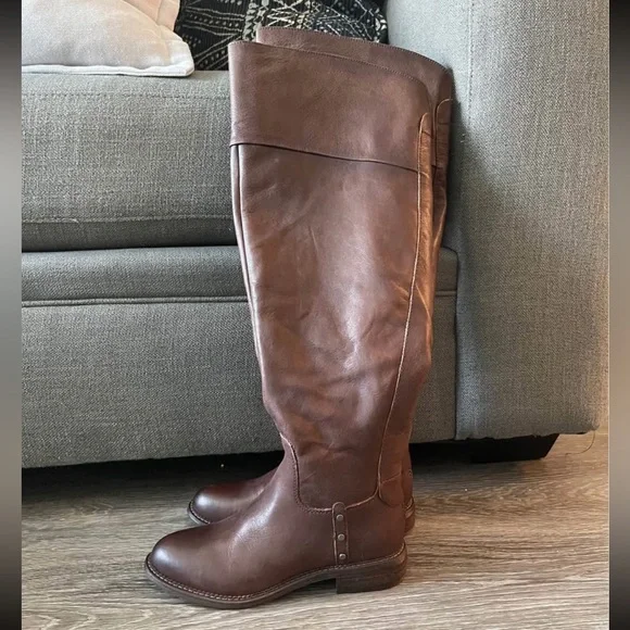 NWT Franco Sarto Halenna Brown Leather Over The Knee High Boots Elena Gilbert - Picture 2 of 6